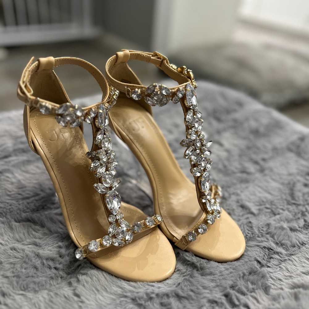Elegant Tan Embellished Women's Heels